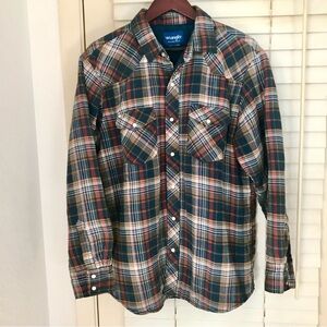 Vintage Wrangler Jacket / Shirt L Plaid Flannel Quilted Lining Pearl Snap Cowboy